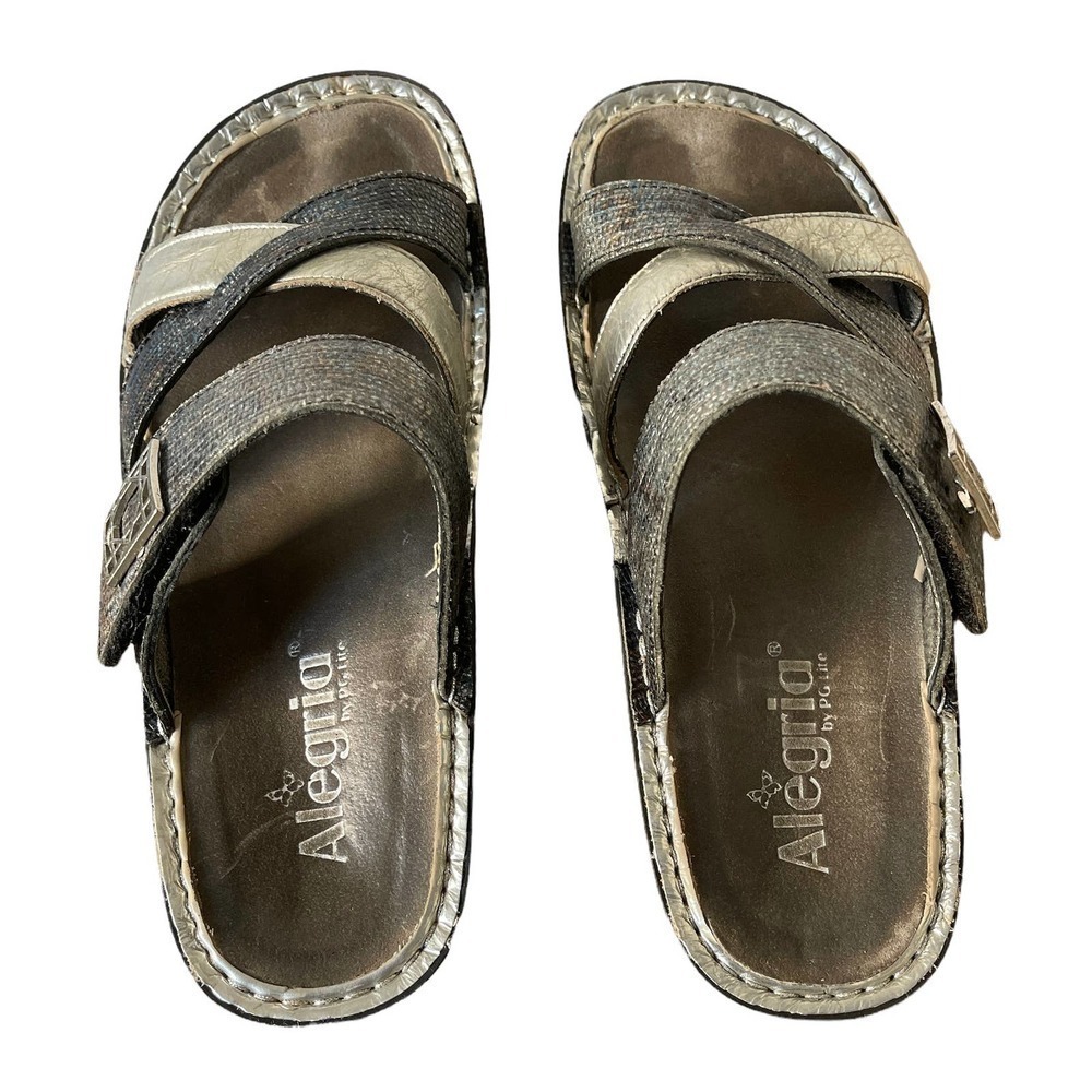 Alegra By PG Lite Women Sandals Size 7.5 Silver Metallic Crisscross Front Strap - Picture 5 of 6